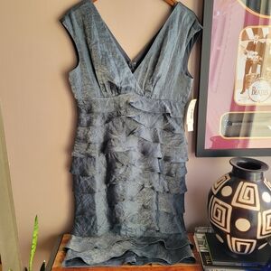 NWT London Times Semi Formal Women's Dress with Pleating Silver Blue Size 10